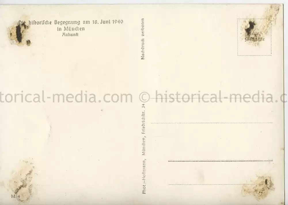 HITLER & MUSSOLINI POSTCARD PHOTO - PARADE THROUGH MUNICH - JUNE 18, 1940