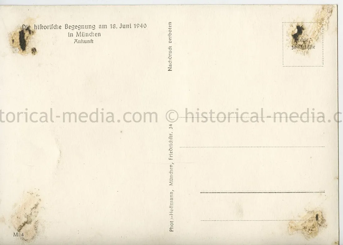 HITLER & MUSSOLINI POSTCARD PHOTO - PARADE THROUGH MUNICH - JUNE 18, 1940