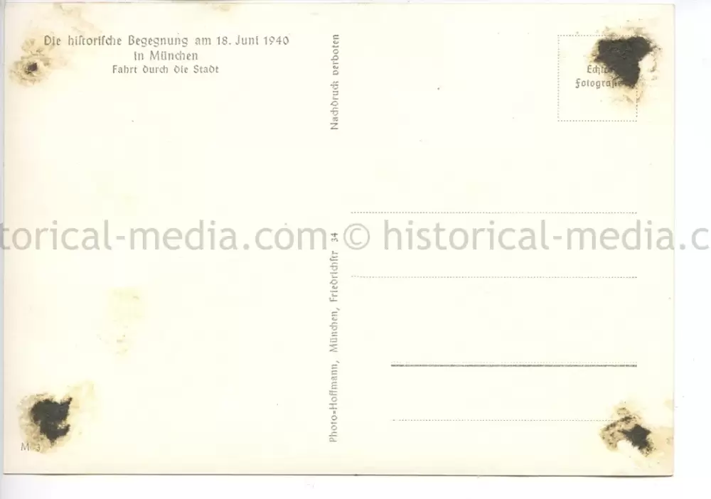 HITLER & MUSSOLINI POSTCARD PHOTO - PARADE THROUGH MUNICH - JUNE 18, 1940