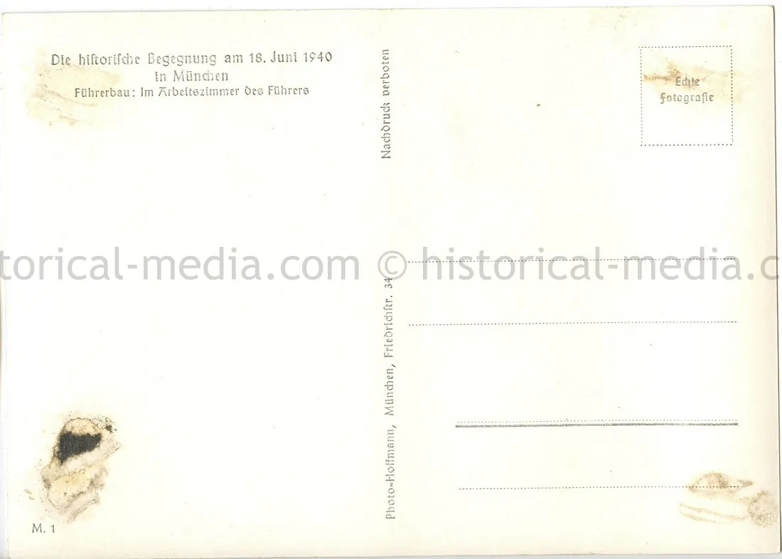 HITLER & MUSSOLINI POSTCARD PHOTO - PARADE THROUGH MUNICH - JUNE 18, 1940
