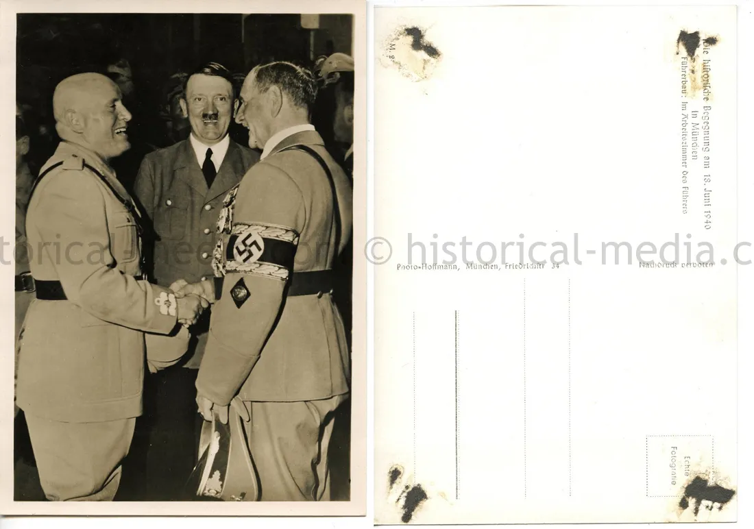 HITLER & MUSSOLINI POSTCARD PHOTO - PARADE THROUGH MUNICH - JUNE 18, 1940