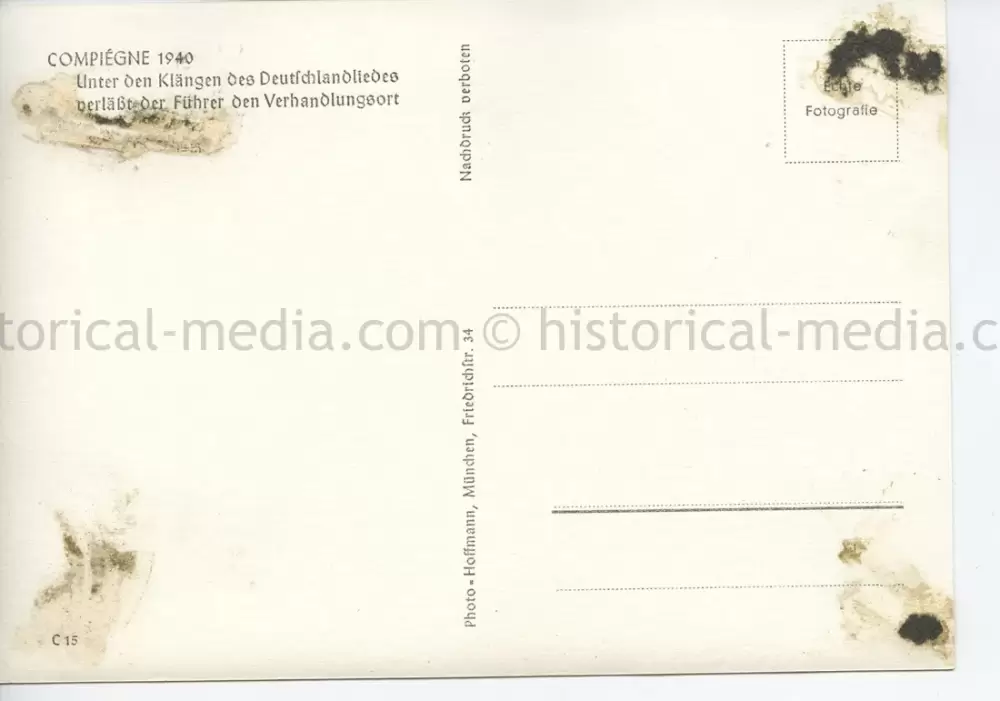 GERMAN POSTCARD PHOTO - HITLER - ARMISTICE AT COMPIEGNE 1940