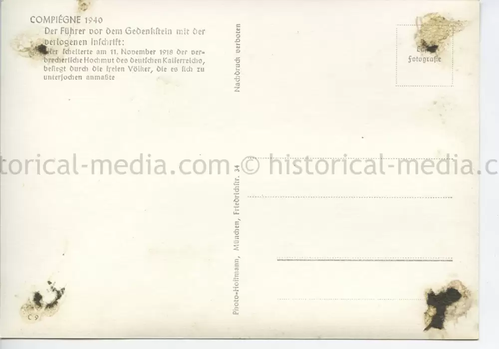 GERMAN POSTCARD PHOTO - HITLER - ARMISTICE AT COMPIEGNE 1940