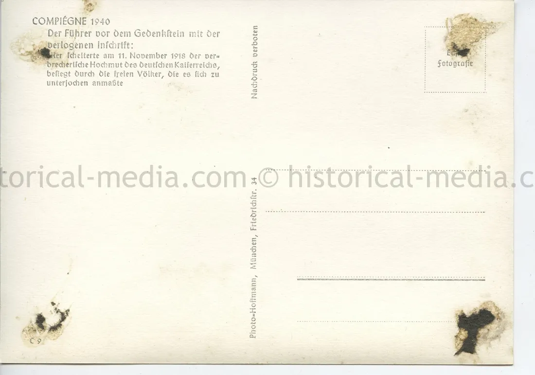 GERMAN POSTCARD PHOTO - HITLER - ARMISTICE AT COMPIEGNE 1940