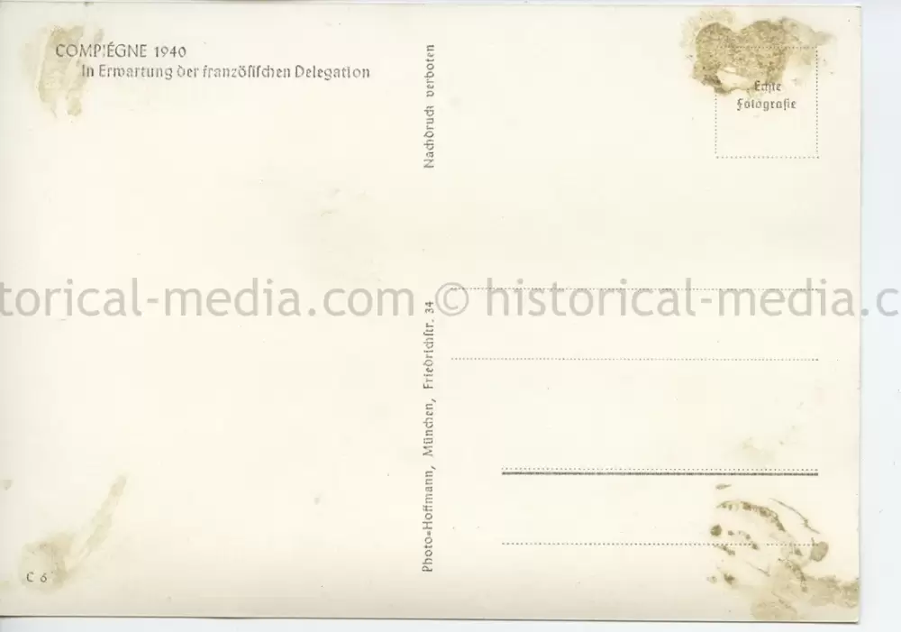 GERMAN POSTCARD PHOTO - HITLER - ARMISTICE AT COMPIEGNE 1940