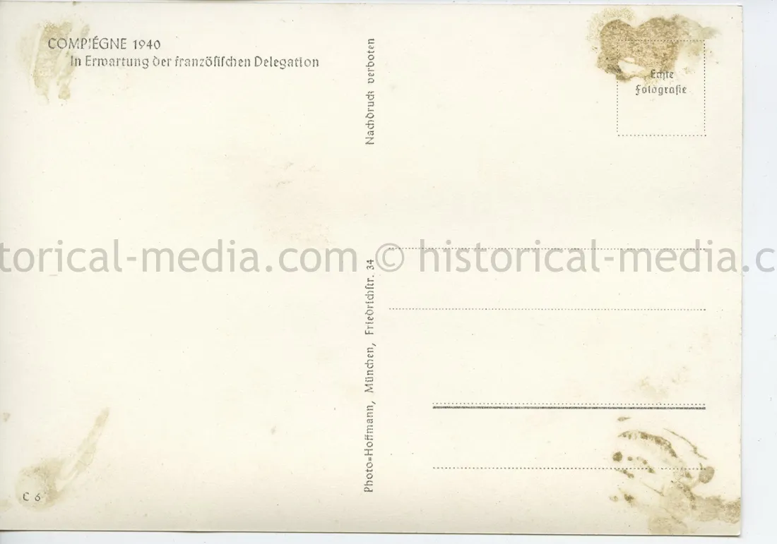 GERMAN POSTCARD PHOTO - HITLER - ARMISTICE AT COMPIEGNE 1940
