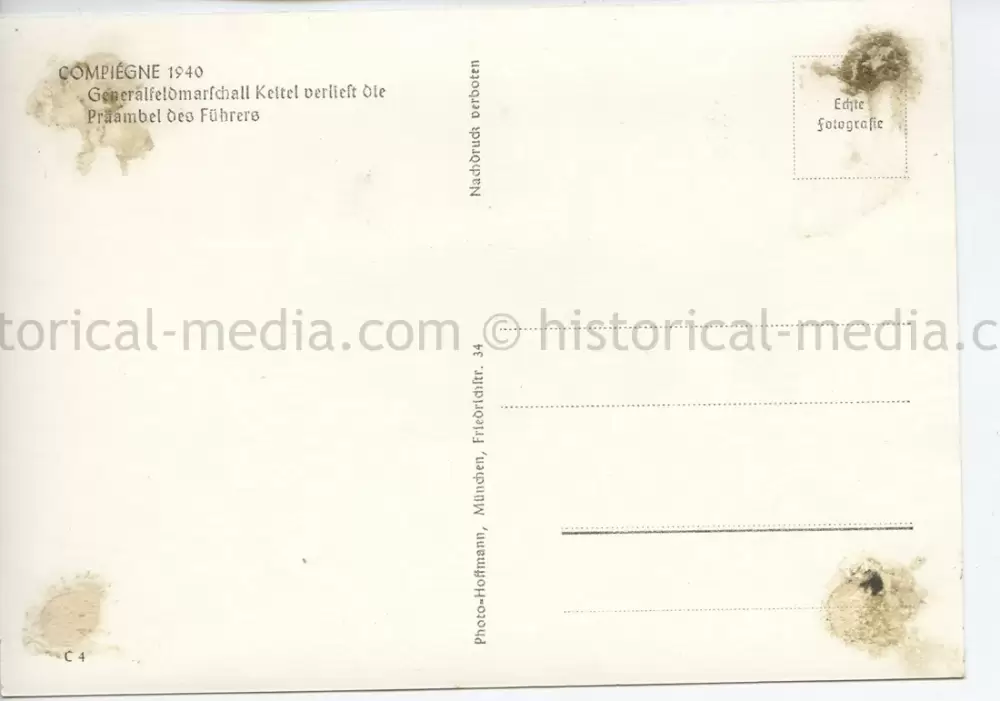 GERMAN POSTCARD PHOTO - HITLER - ARMISTICE AT COMPIEGNE 1940