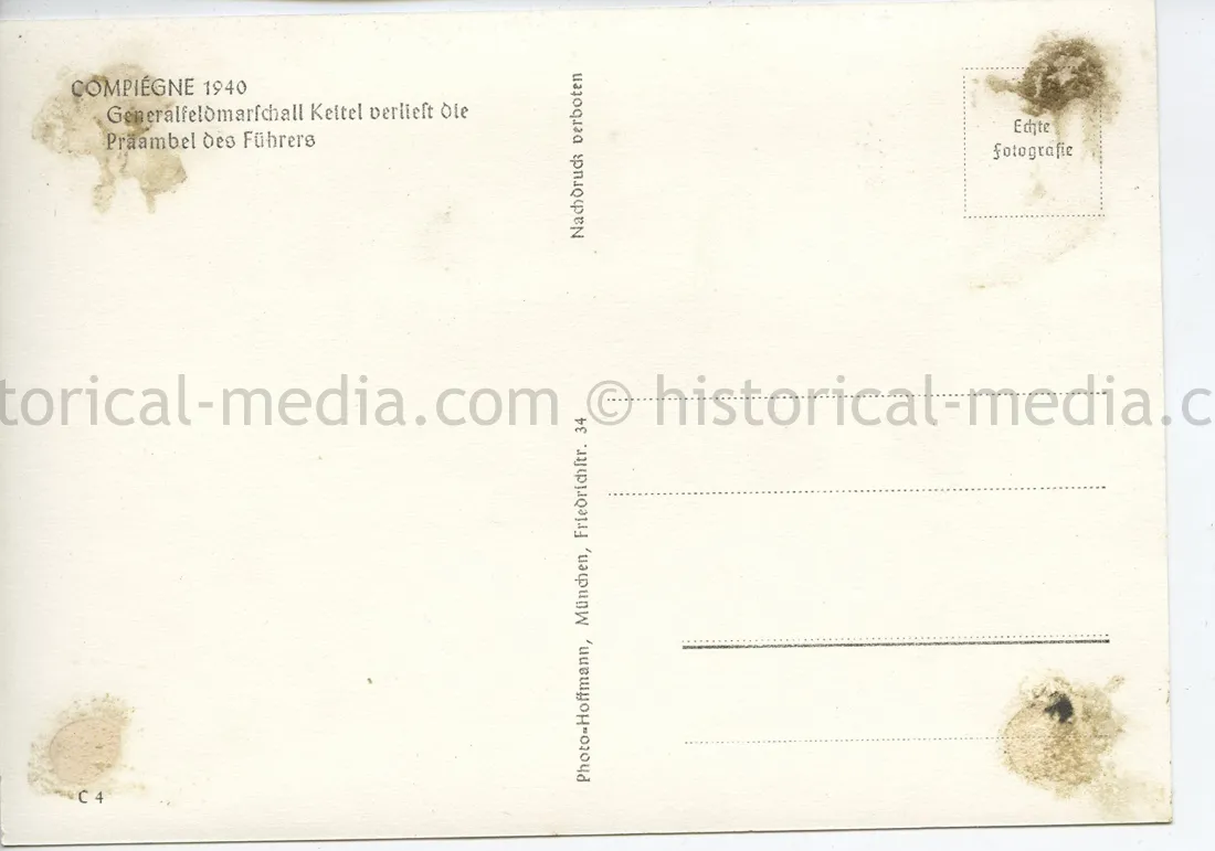 GERMAN POSTCARD PHOTO - HITLER - ARMISTICE AT COMPIEGNE 1940