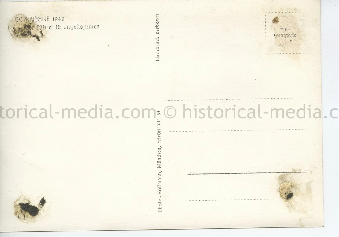 GERMAN POSTCARD PHOTO - HITLER - ARMISTICE AT COMPIEGNE 1940
