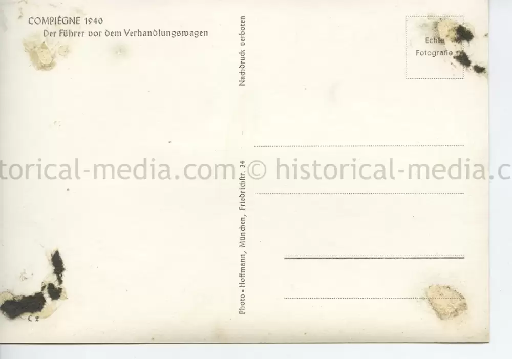 GERMAN POSTCARD PHOTO - HITLER - ARMISTICE AT COMPIEGNE 1940