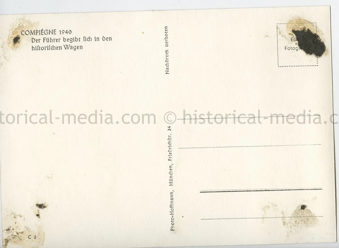 GERMAN POSTCARD PHOTO - HITLER - ARMISTICE AT COMPIEGNE 1940