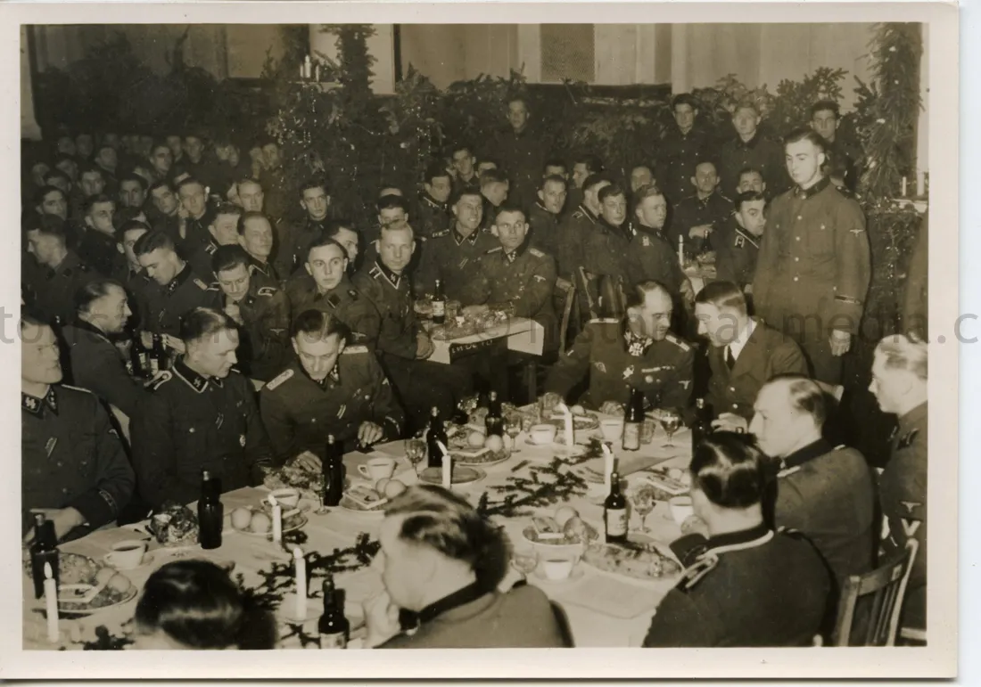 WAFFEN-SS POSTCARD PHOTO - HITLER & SEPP DIETRICH CHRISTMAS