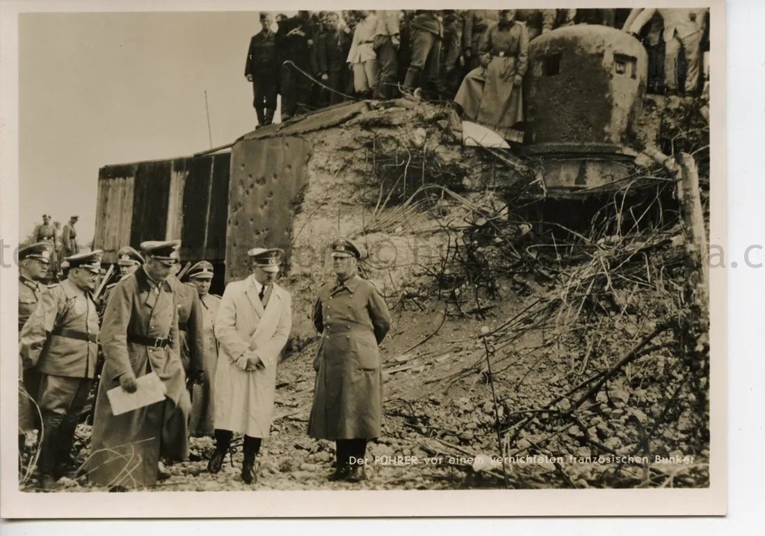 POSTCARD PHOTO - HITLER VISITS MAGINOT LINE BUNKER
