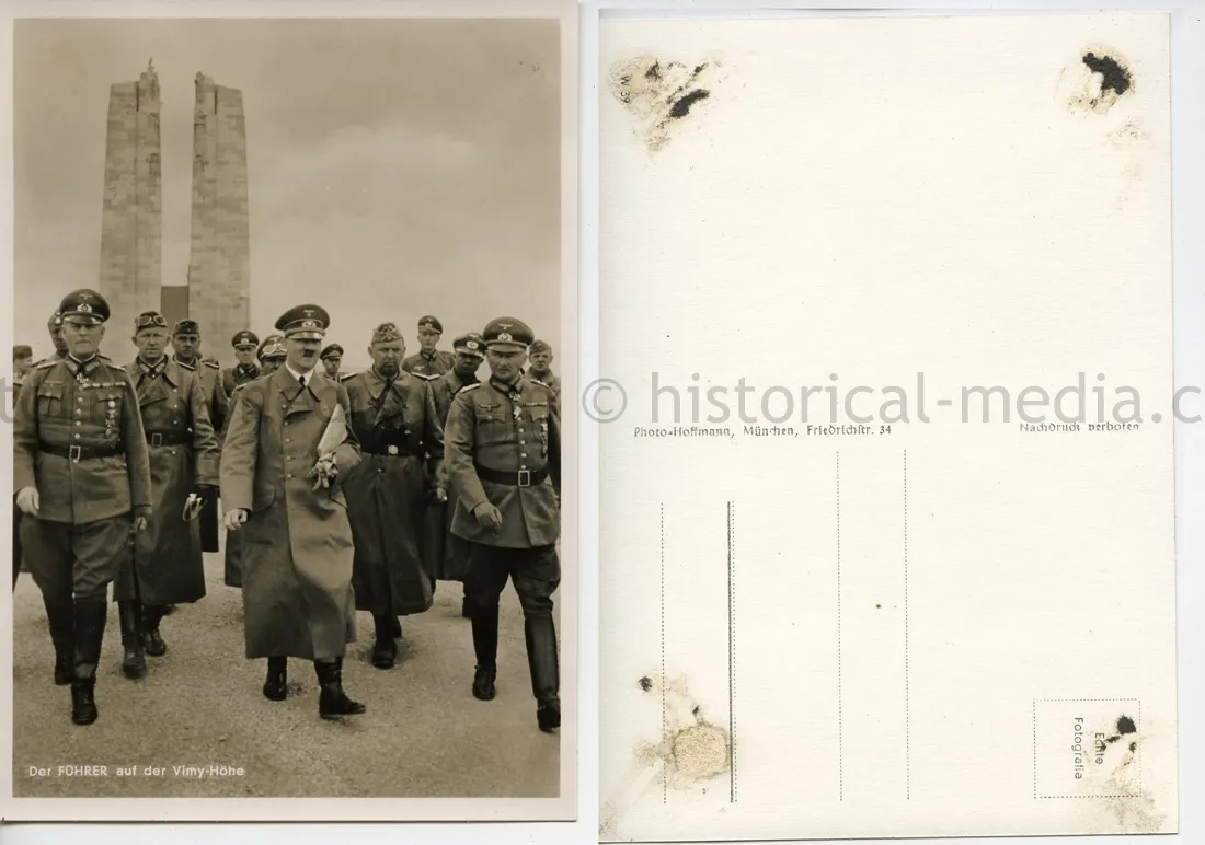 POSTCARD PHOTO - HITLER & GENERALS VISIT VIMY MEMORIAL FRANCE 1940