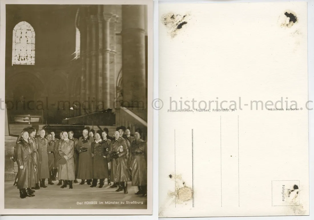 POSTCARD PHOTO - HITLER & GENERALS IN STRASSBURG CATHEDRAL 1940