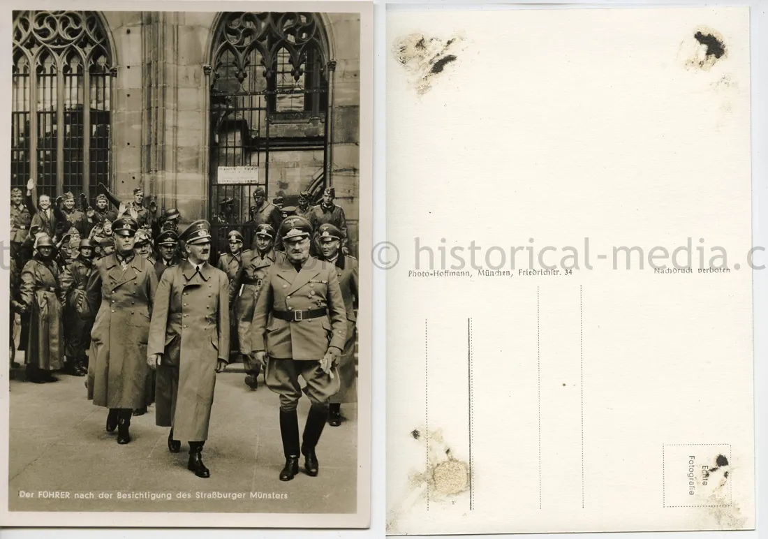 POSTCARD PHOTO - HITLER & GENERALS IN STRASSBURG CATHEDRAL 1940