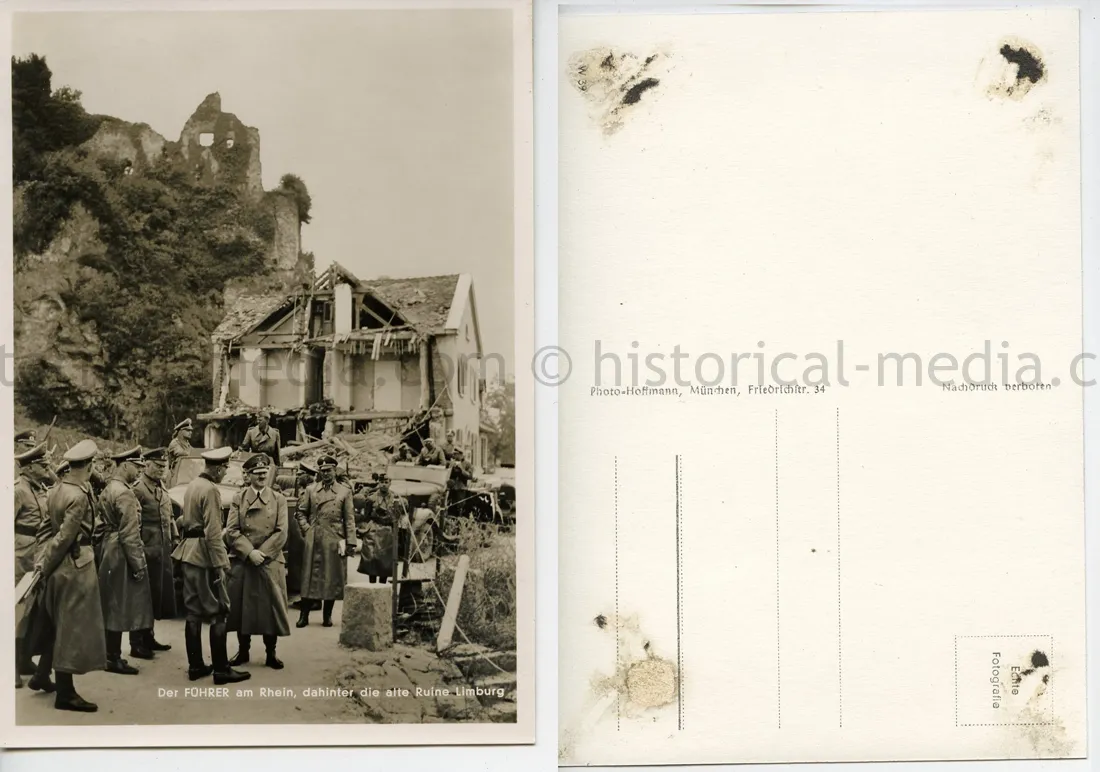 POSTCARD PHOTO - HITLER & GENERALS INSPECT RUINS OF LIMBURG