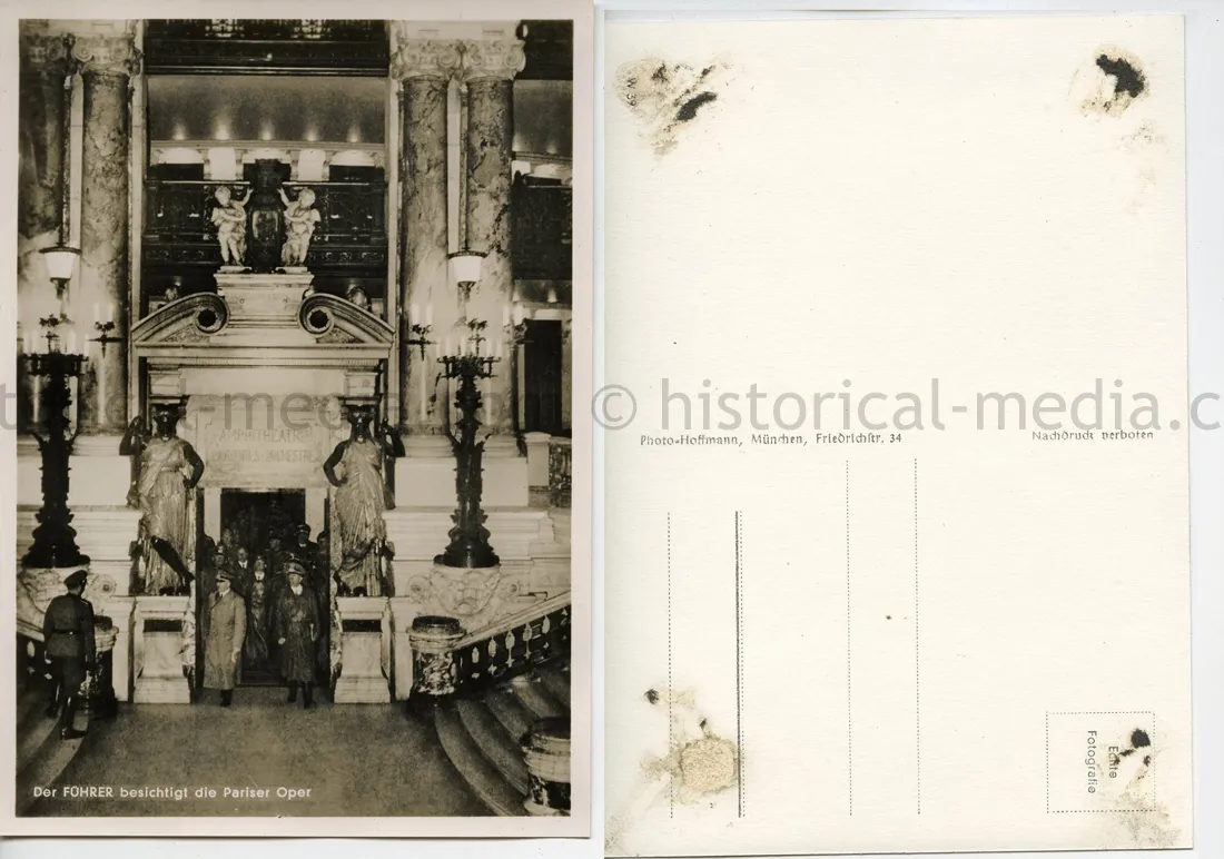 POSTCARD PHOTO - HITLER & GENERALS VISIT PARIS OPERA 1940