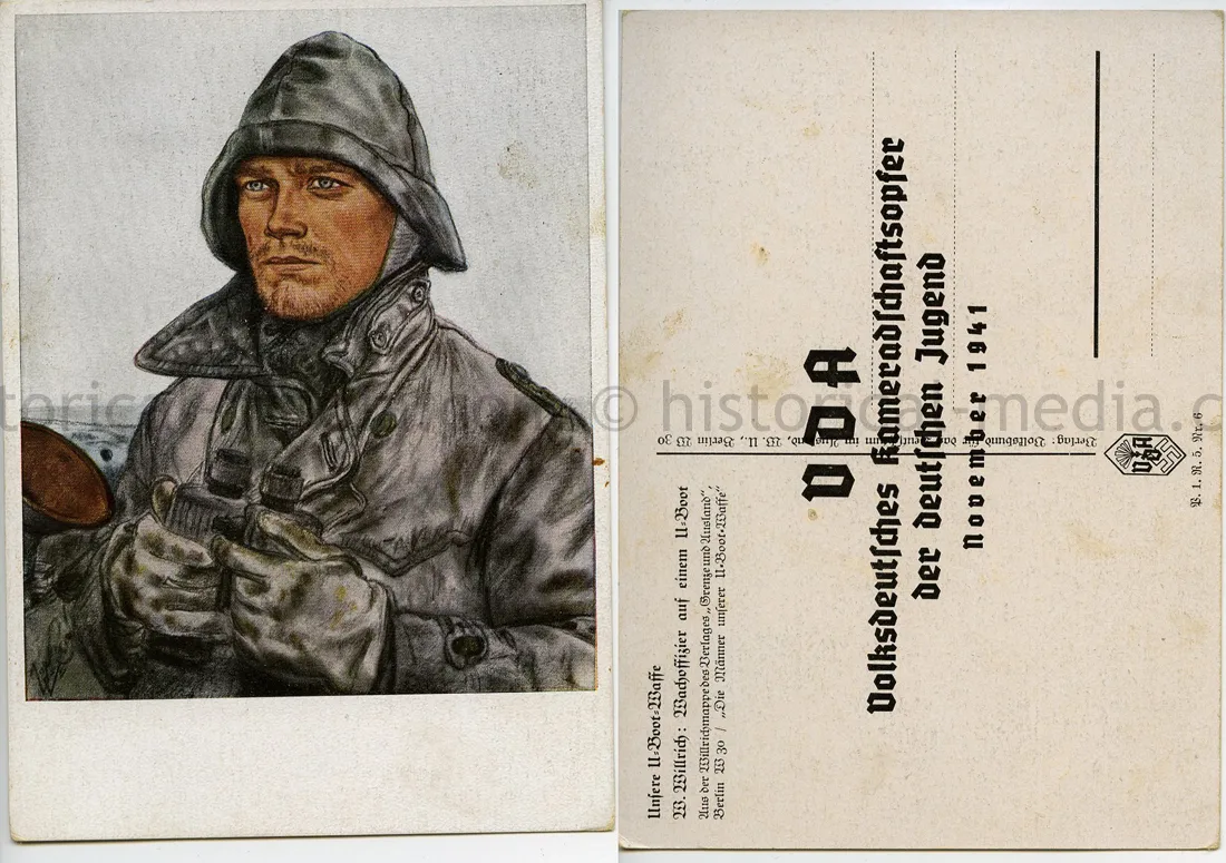 WILLRICH COLOR POSTCARD - WACHOFFIZIER AUF EINEN U-BOOT