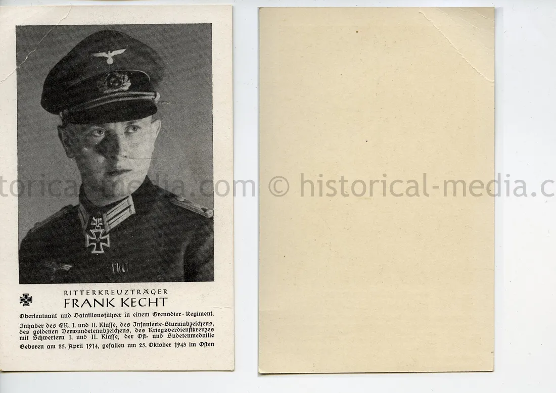 KNIGHTS CROSS WINNER DEATH NOTICE - FRANK KECHT - GRENADIER REGIMENT 70