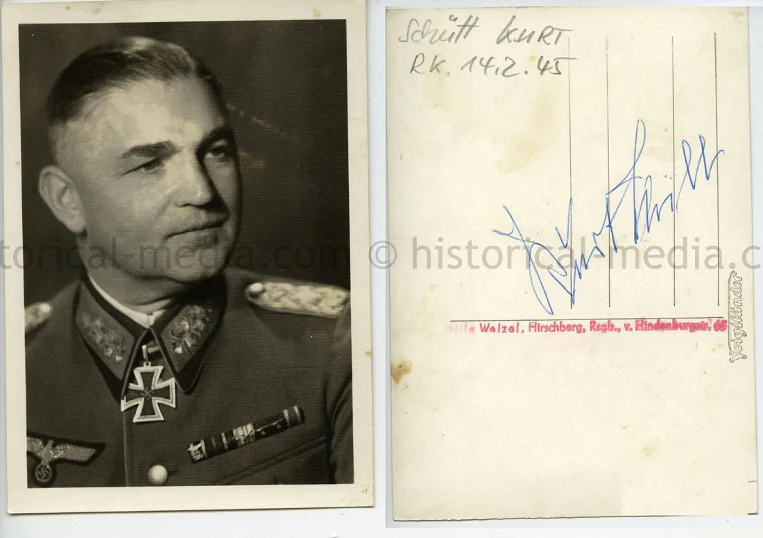 KNIGHTS CROSS WINNER PORTRAIT PHOTO - KURT SCHÜTT - KOMMANDEUR, FELDERSATZ-BATAILLON 299, 299. INFANTERIE-DIVISION