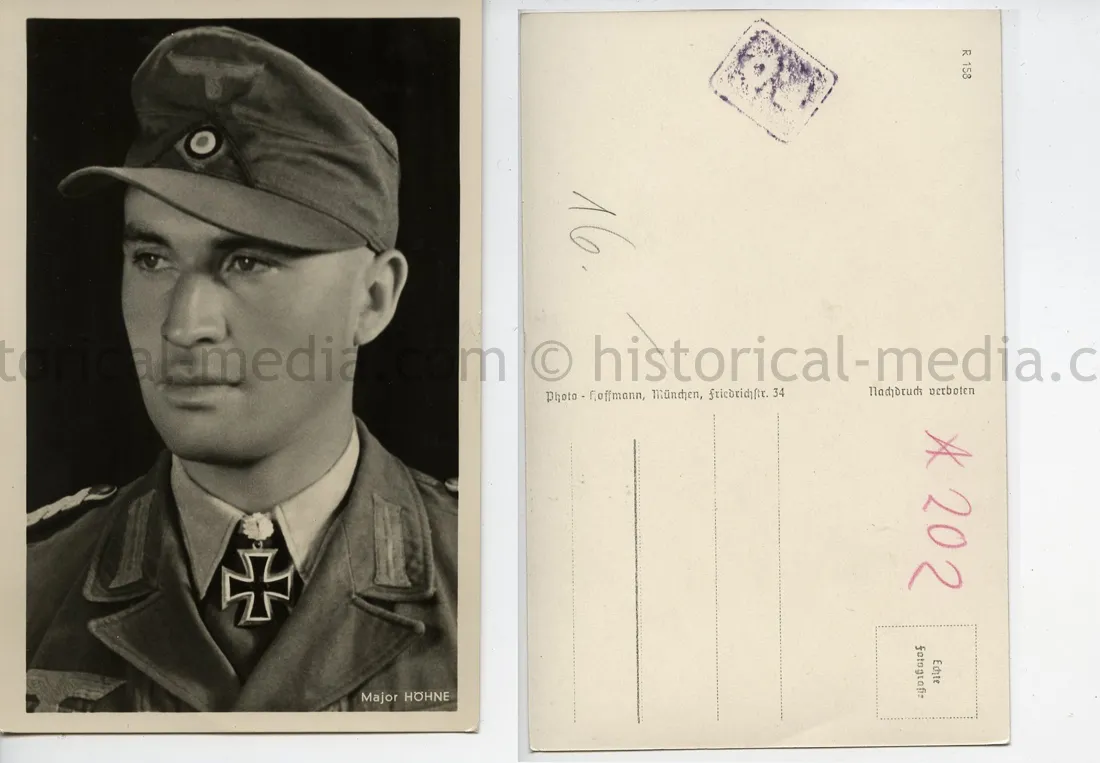 KNIGHTS CROSS WINNER POSTCARD PORTRAIT PHOTO - MAJOR FRIEDRICH HÖHNE - JÄGER-REGIMENT 204 