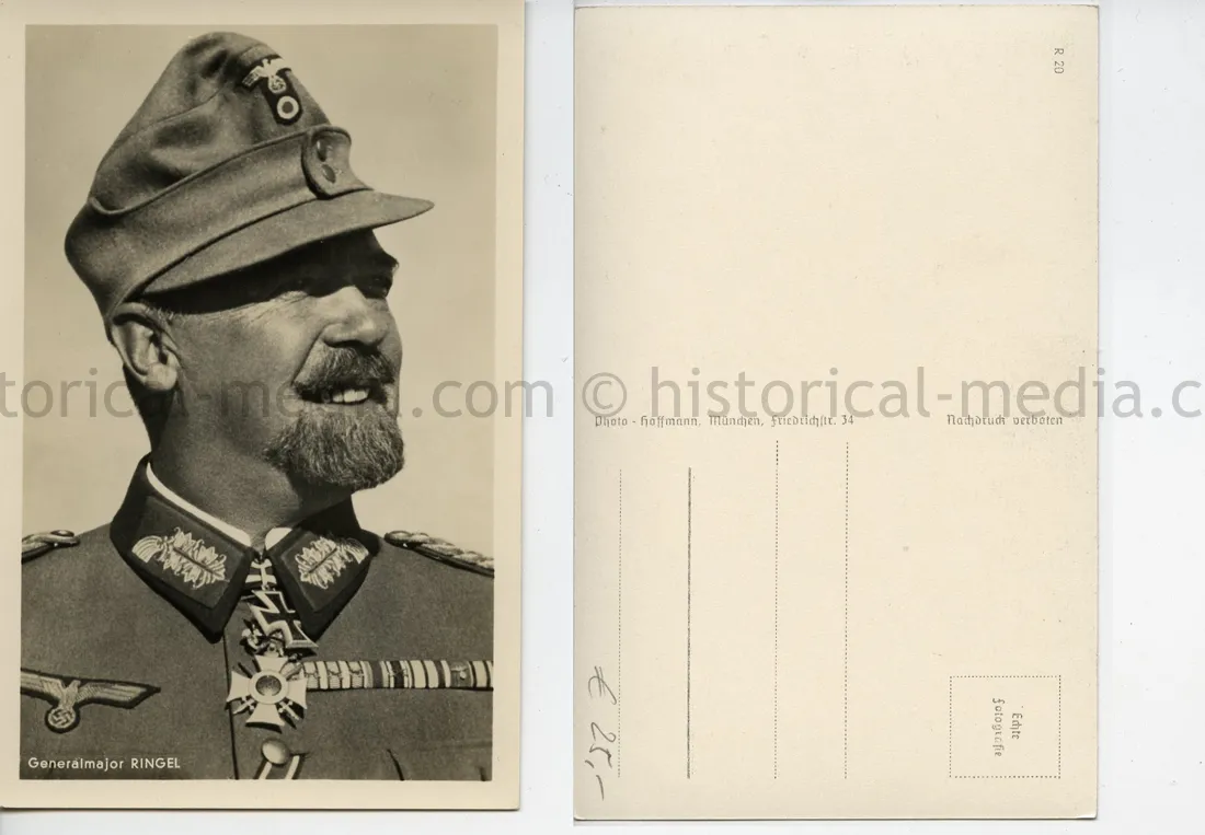 KNIGHTS CROSS WINNER POSTCARD PORTRAIT PHOTO - GENERAL RINGEL - 5. GEBIRGS DIVISION