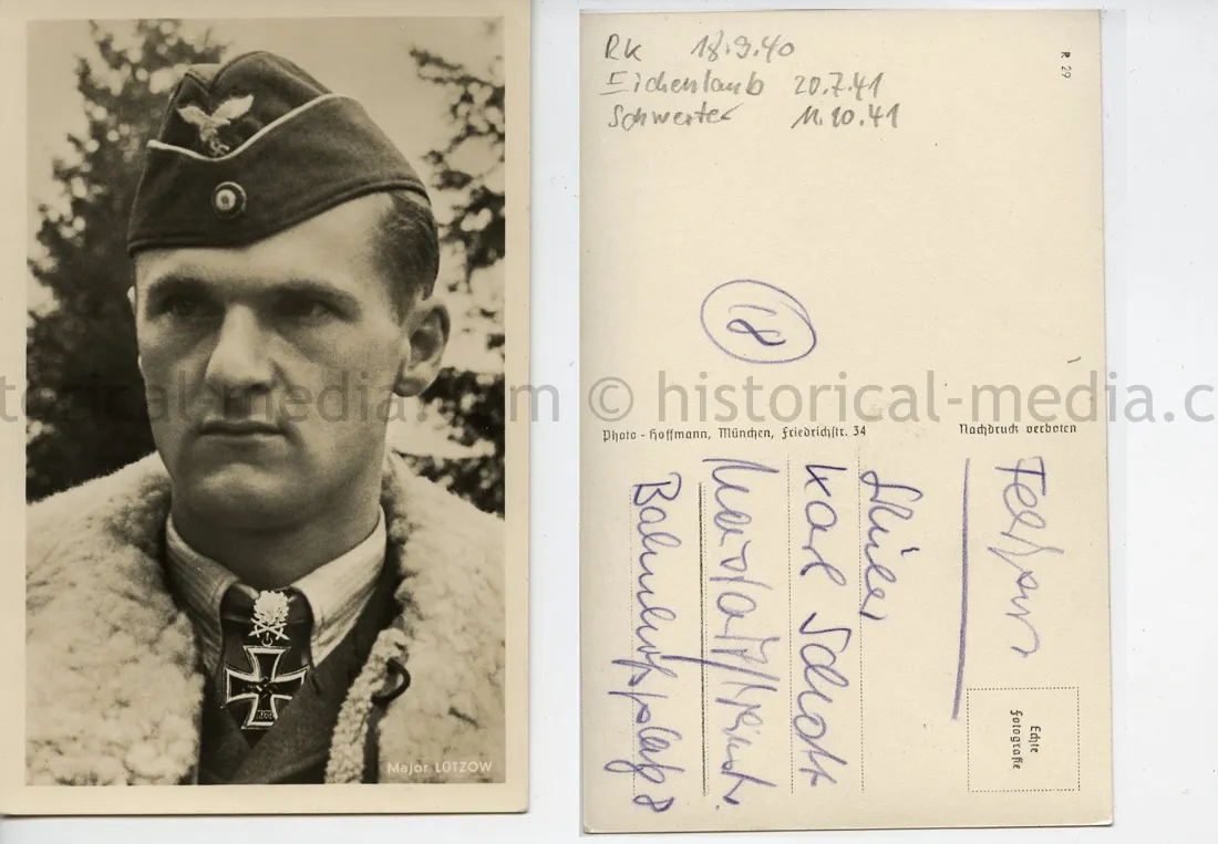 KNIGHTS CROSS WINNER POSTCARD PORTRAIT PHOTO - GÜNTHER LÜTZOW - JG 51 - 110 VICTORIES