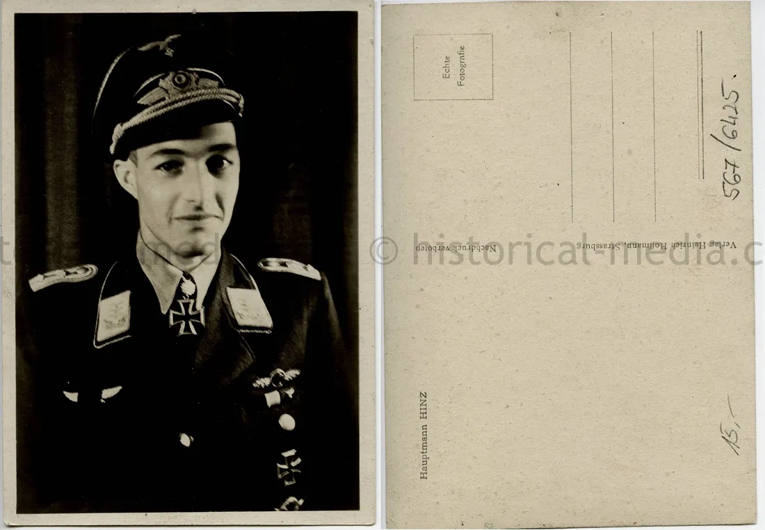 KNIGHTS CROSS WINNER POSTCARD PORTRAIT PHOTO - HAUPTMANN GUNTHER HINZ - SCHLACHTGESCHWADER 77 