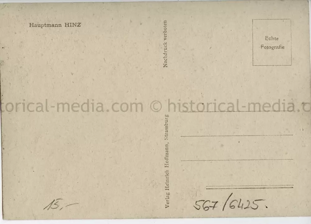 KNIGHTS CROSS WINNER POSTCARD PORTRAIT PHOTO - HAUPTMANN GUNTHER HINZ - SCHLACHTGESCHWADER 77