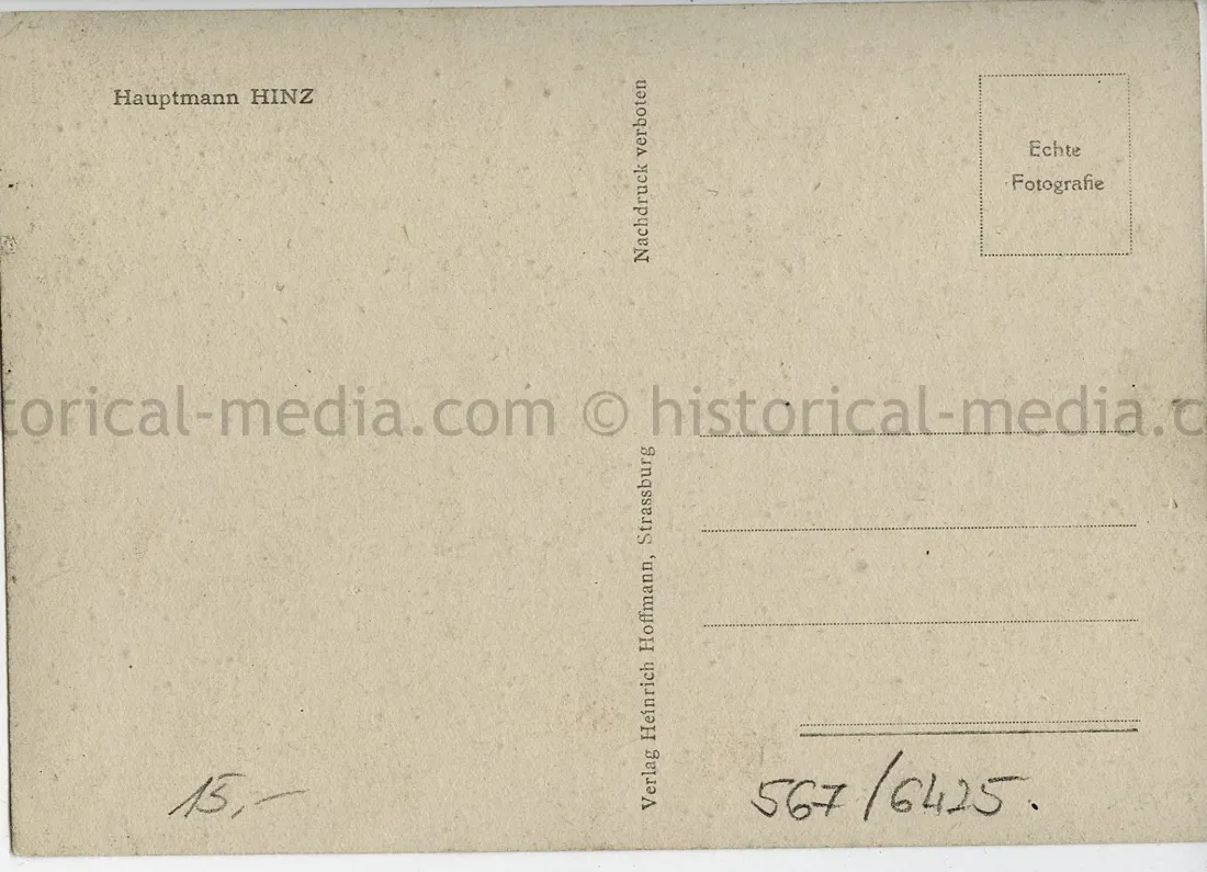 KNIGHTS CROSS WINNER POSTCARD PORTRAIT PHOTO - HAUPTMANN GUNTHER HINZ - SCHLACHTGESCHWADER 77 