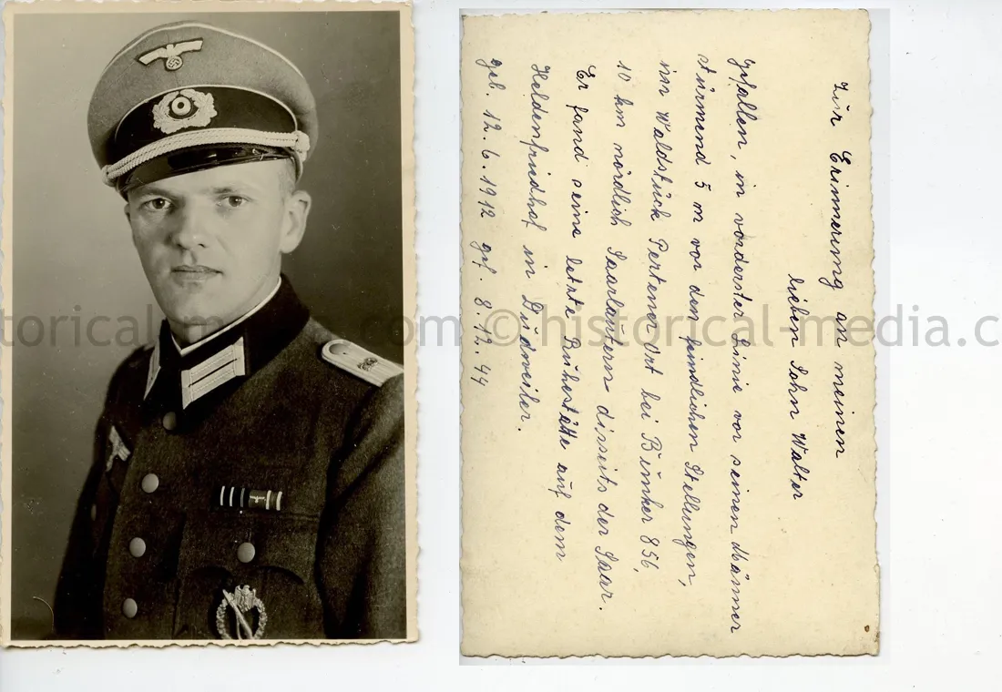 STUDIO PORTRAIT PHOTO - INFANTRY OFFICER - KIA SAARLAUTERN, DECEMBER 8, 1944