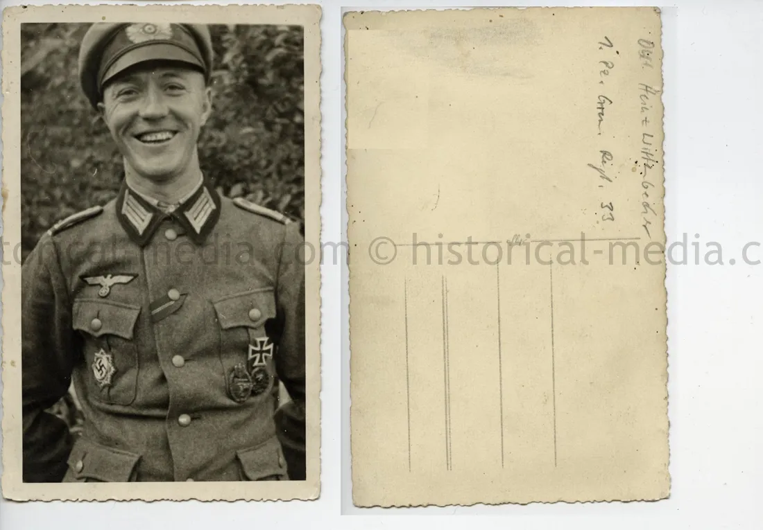 FIELD PORTRAIT PHOTO - PANZER GERMAN CROSS IN GOLD WINNER - HEINZ WITTENBECHER - PANZER GREN. RGT. 33