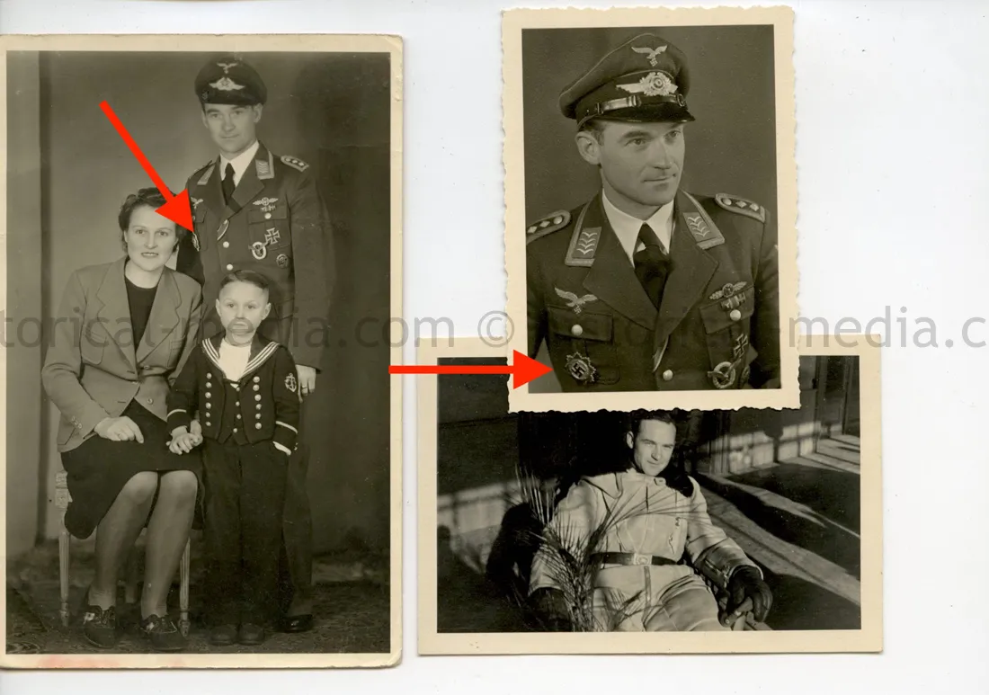 STUDIO PORTRAITS OF A PILOT & GERMAN CROSS IN GOLD WINNER - ALFRED STICHT - KG 53