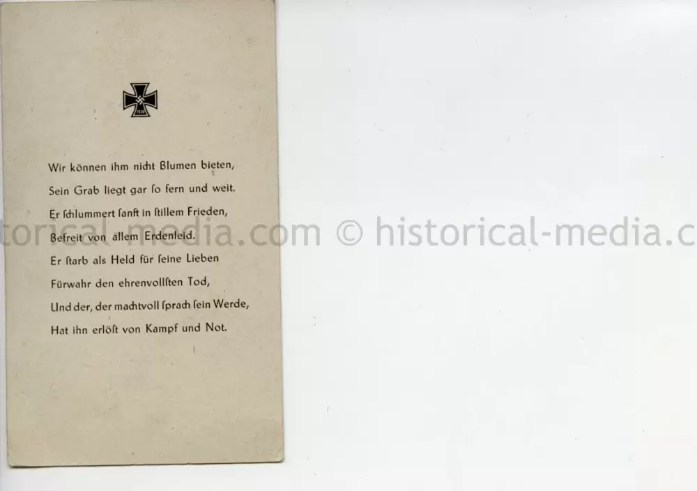 GERMAN CROSS IN GOLD WINNER DEATH NOTICE - HEINRICH GEYER - GRENADIER-REGIMENT 688 - KIA OCT. 7, 1944 ITALY