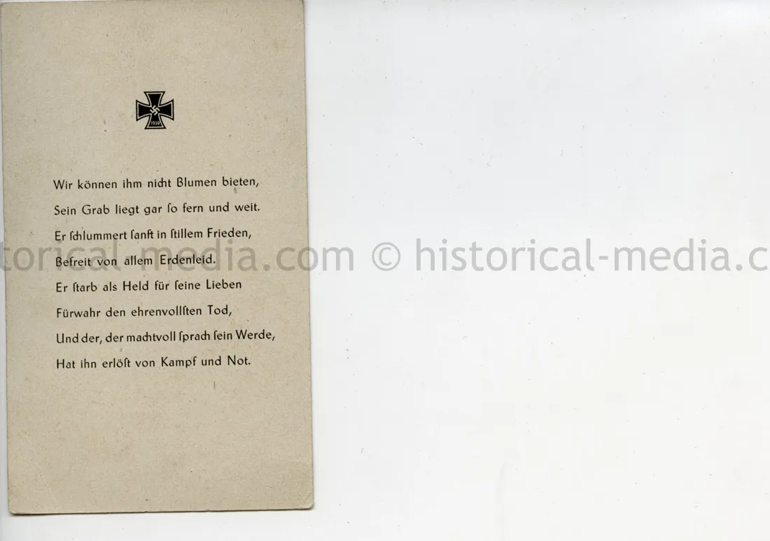 GERMAN CROSS IN GOLD WINNER DEATH NOTICE - HEINRICH GEYER - GRENADIER-REGIMENT 688 - KIA OCT. 7, 1944 ITALY