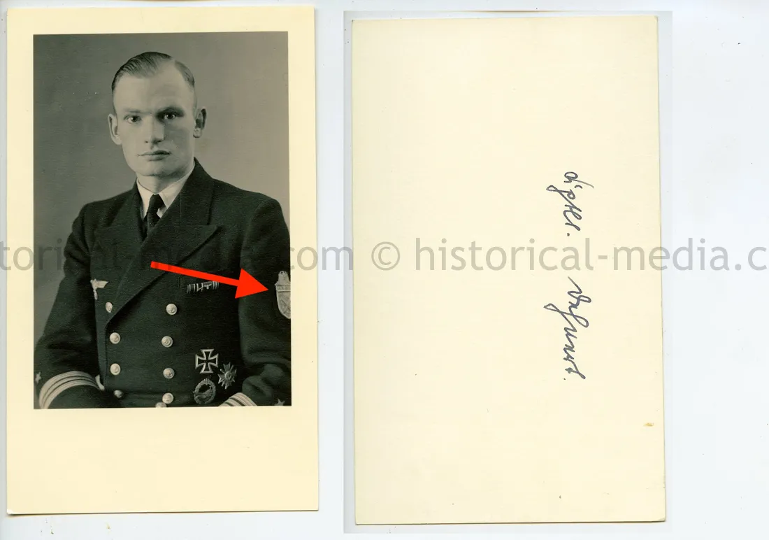 STUDIO PORTRAIT PHOTO - KRIEGSMARINE OFFICER - DESTROYER BADGE + NARVIK SHIELD