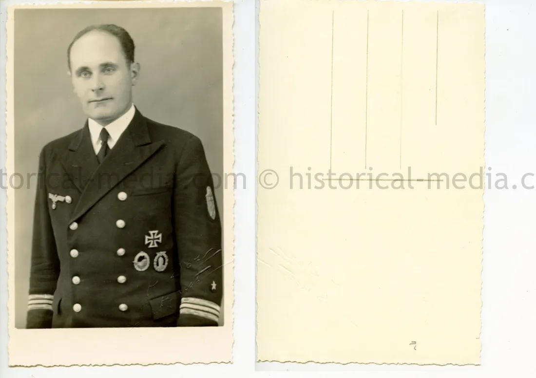 STUDIO PORTRAIT PHOTO - KRIEGSMARINE OFFICER - DESTROYER BADGE + NARVIK SHIELD