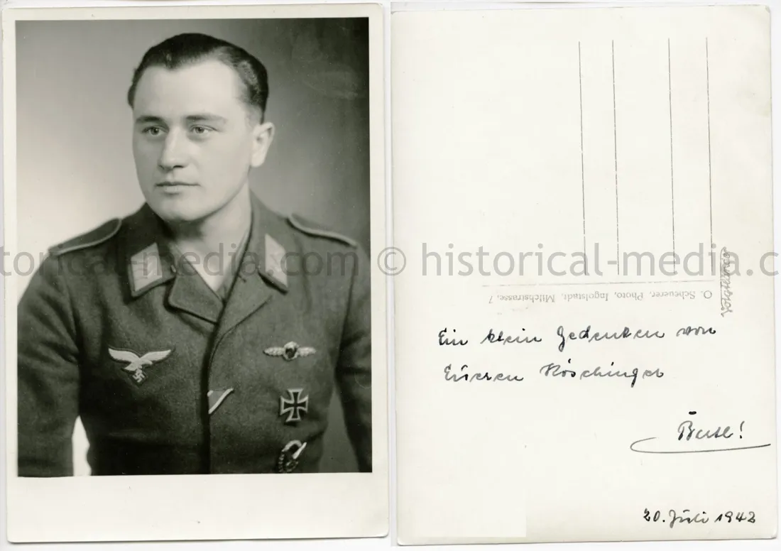 STUDIO PORTRAIT PHOTO - LUFTWAFFE AIR GUNNER + FLIGHT CLASP & EK1