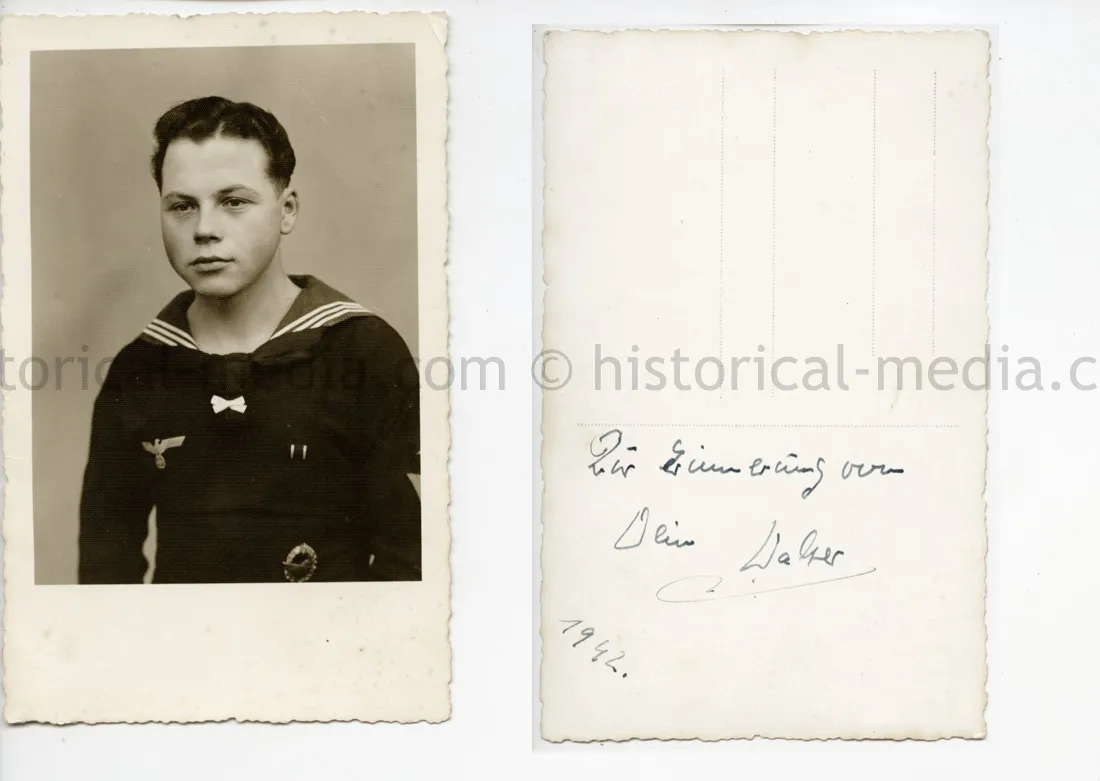 STUDIO PORTRAIT PHOTO - KRIEGSMARINE SAILOR + DESTROYER BADGE