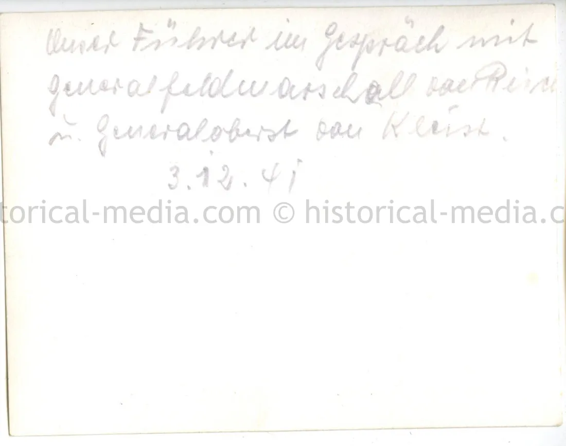 ORIGINAL PRIVATE PHOTO OF HITLER CONFERRING WITH VON KLEIST - DECEMBER 3, 1941