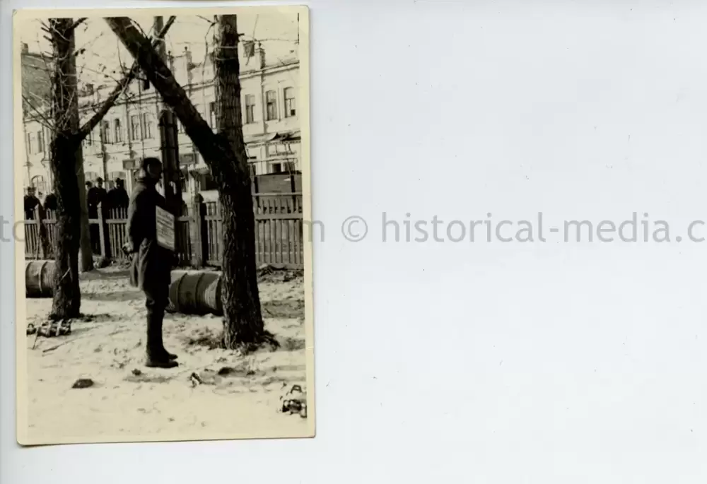 GERMAN SOLDIER PHOTO OF HANGED PARTISANS + NOTICE SIGN