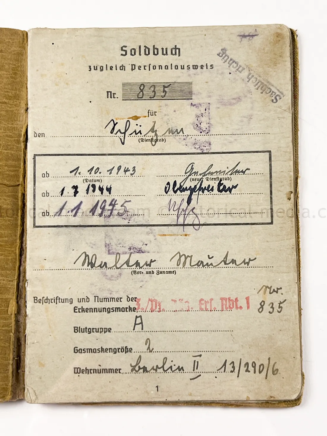 SOLDBUCH - HEERES PANZER JAEGER ABTEILUNG (Sf.) 731 - JAGDPANZER 38 HETZER - KURLAND