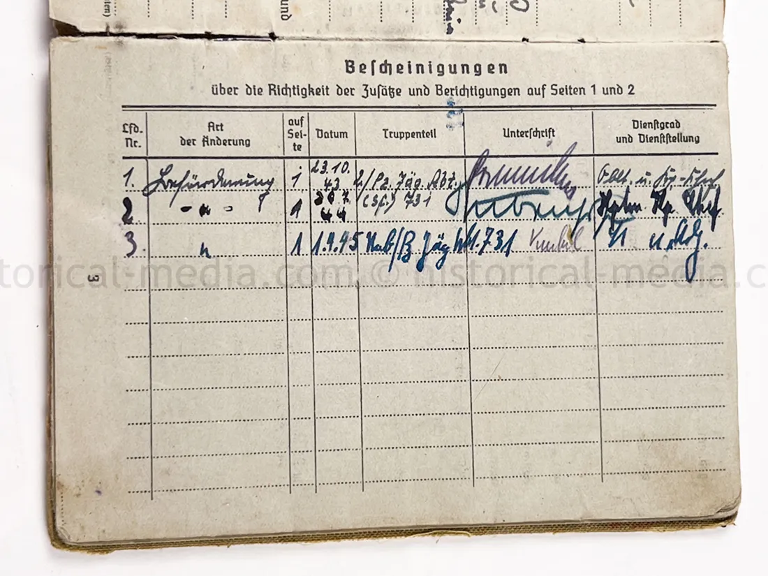 SOLDBUCH - HEERES PANZER JAEGER ABTEILUNG (Sf.) 731 - JAGDPANZER 38 HETZER - KURLAND