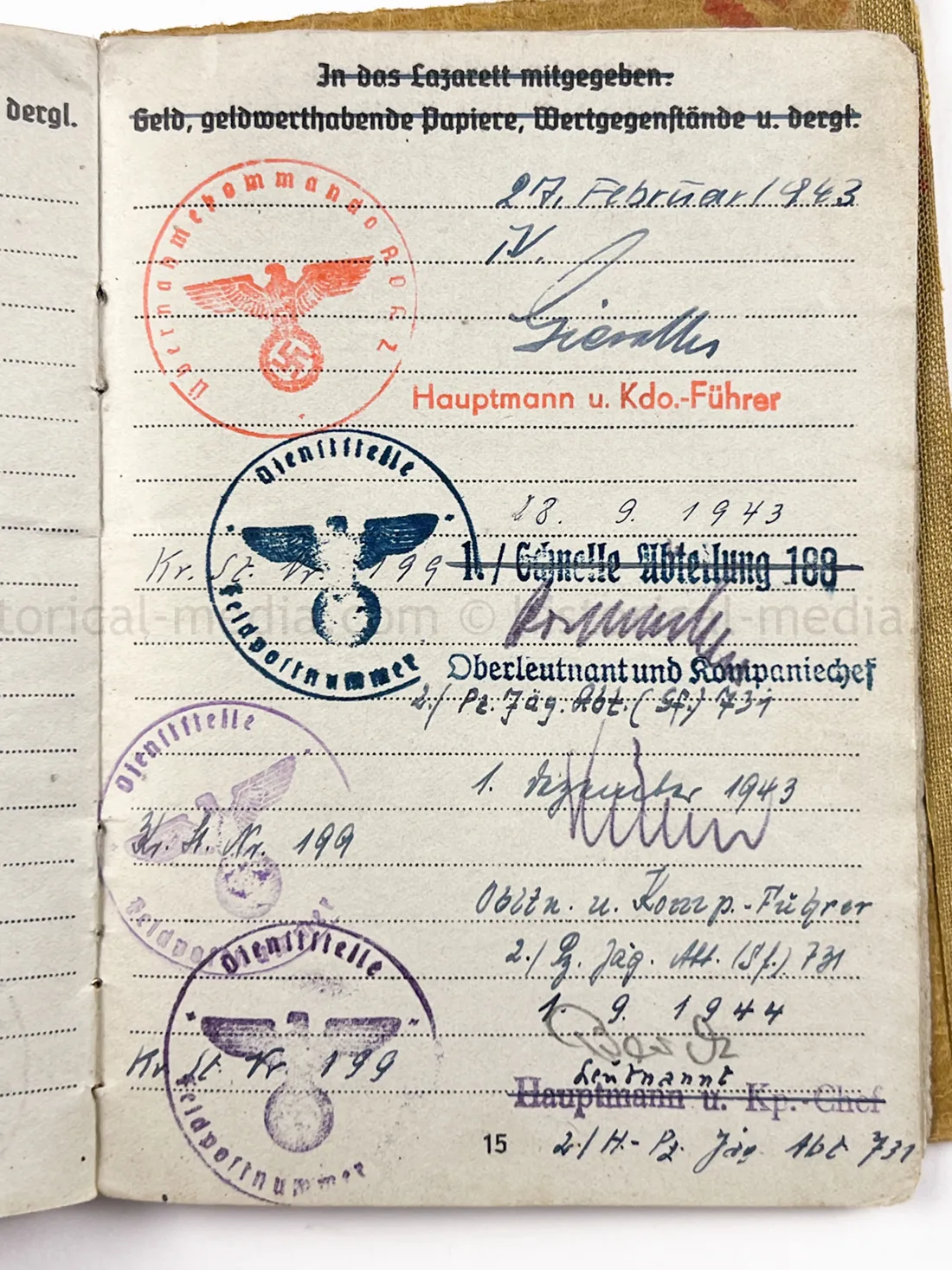 SOLDBUCH - HEERES PANZER JAEGER ABTEILUNG (Sf.) 731 - JAGDPANZER 38 HETZER - KURLAND