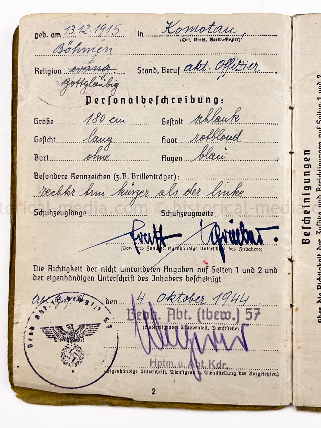SOLDBUCH - BEOBACHTUNGS ABTEILUNG (TBEW.) 57 - VISTULA, MEISSEN