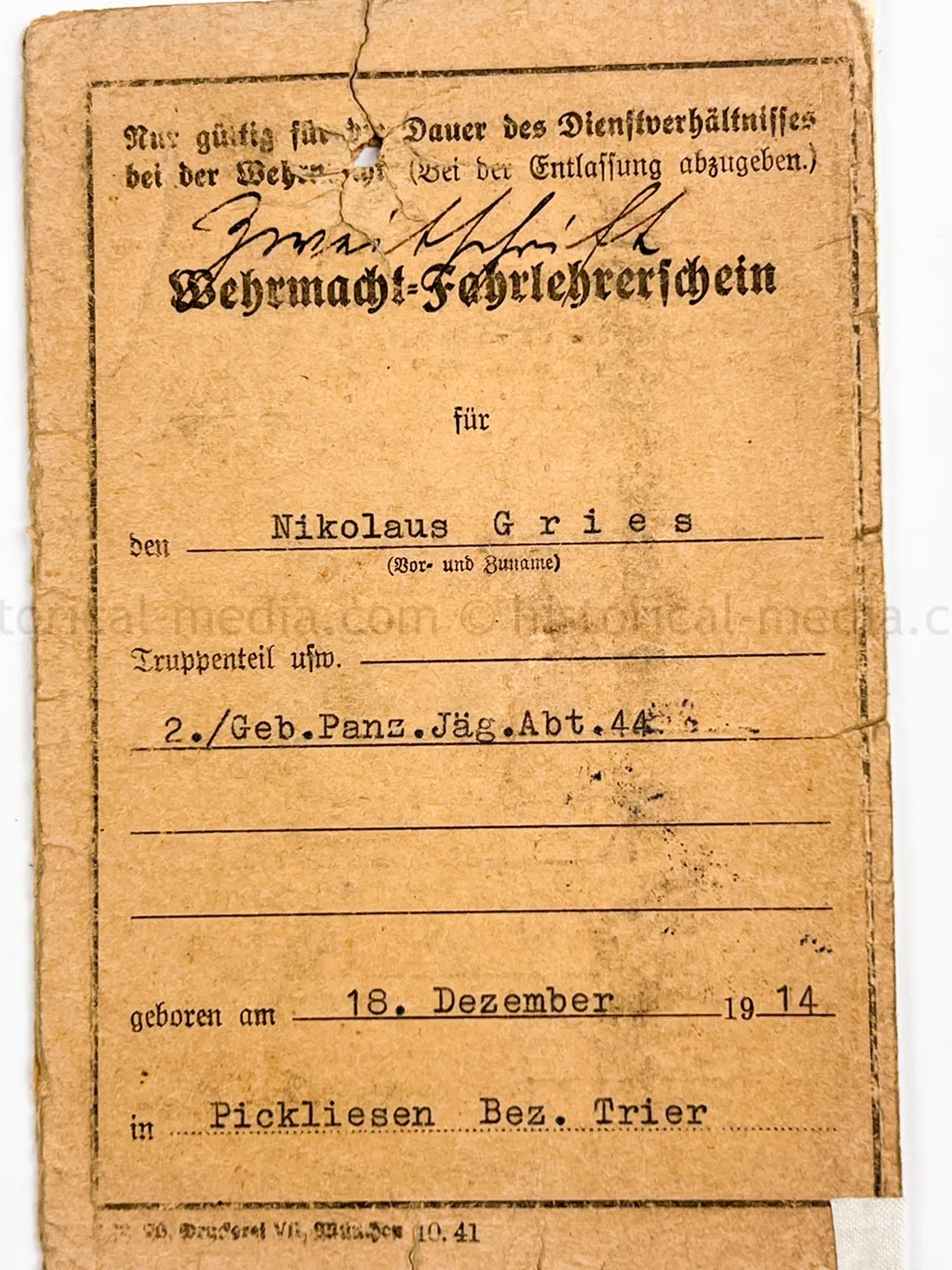 SOLDBUCH - NINE AWARDS - GEBIRGS PANZER JÄGER ABTEILUNG 44 + PANZERJÄGER ERSATZ ABTEILUNG 17 - JAGDTIGER