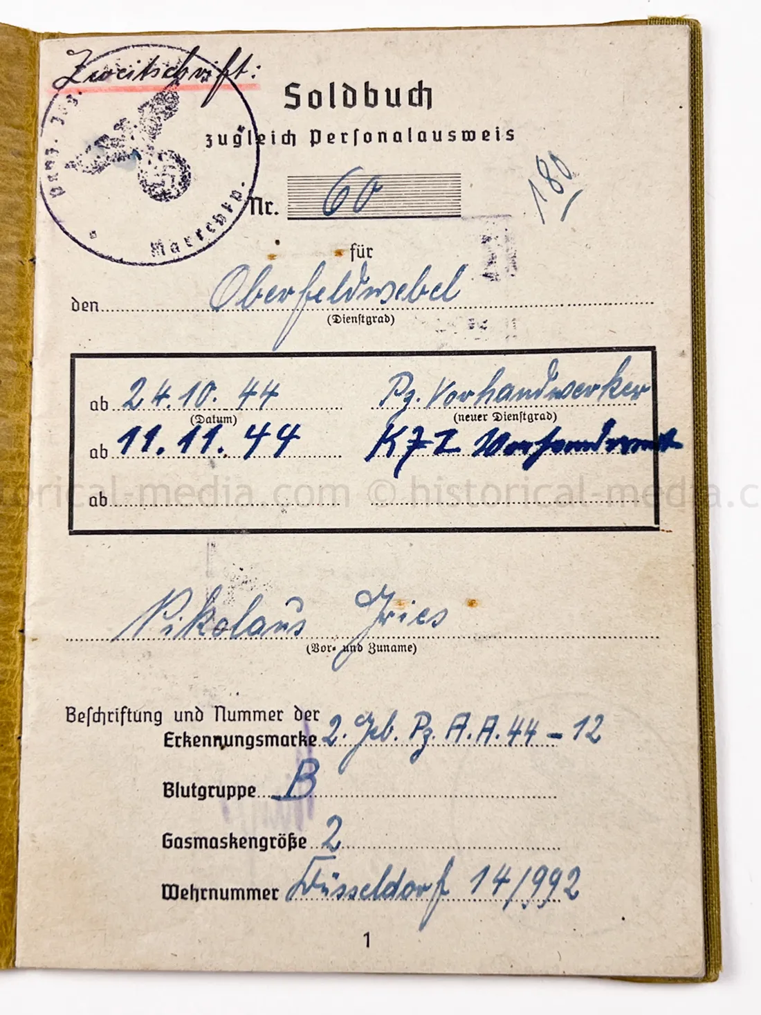 SOLDBUCH - NINE AWARDS - GEBIRGS PANZER JÄGER ABTEILUNG 44 + PANZERJÄGER ERSATZ ABTEILUNG 17 - JAGDTIGER