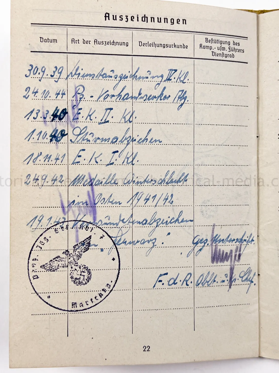 SOLDBUCH - NINE AWARDS - GEBIRGS PANZER JÄGER ABTEILUNG 44 + PANZERJÄGER ERSATZ ABTEILUNG 17 - JAGDTIGER