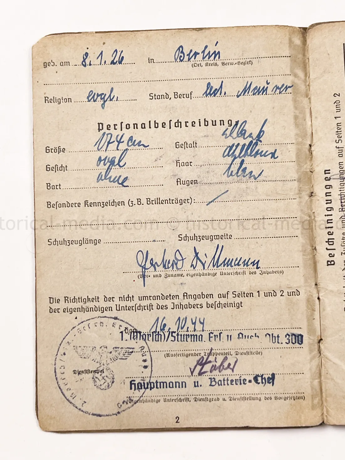 SOLDBUCH - STURMGSCHÜTZ ERS. u. AUSB. ABT. 300